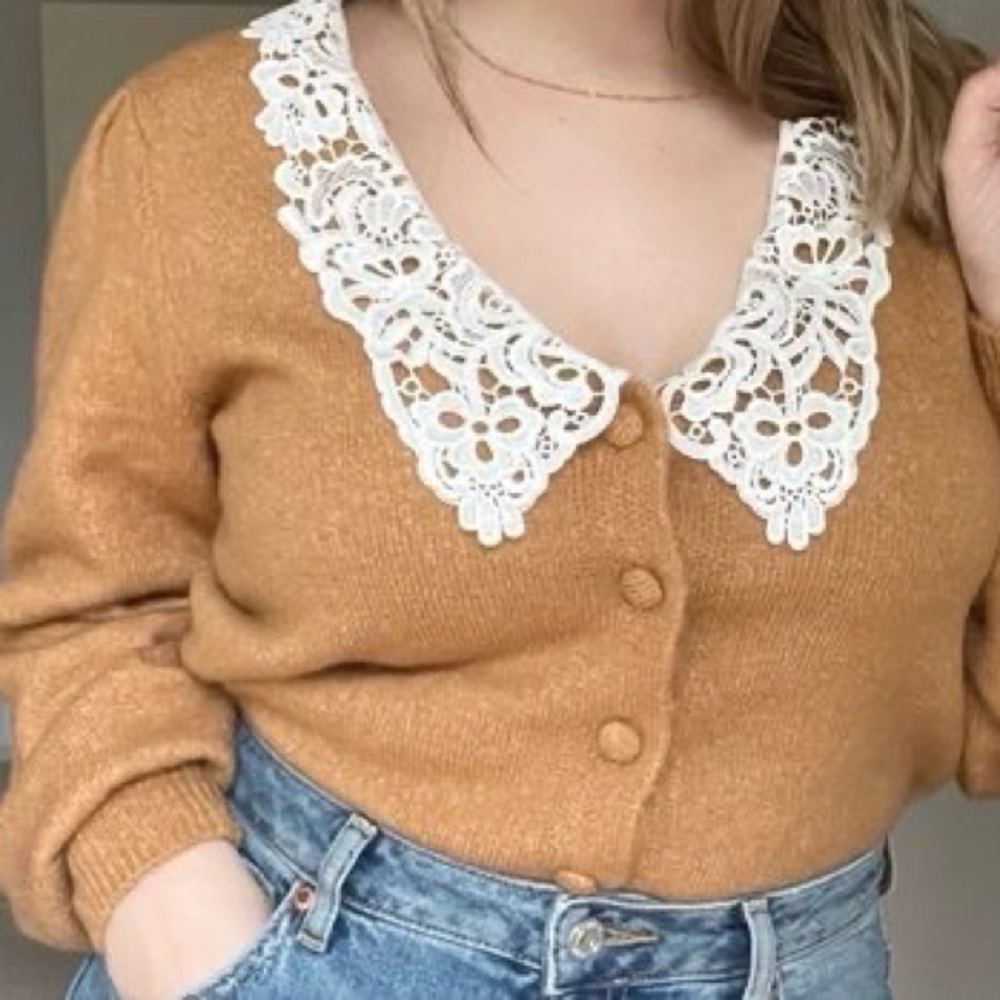 ASOS Elegant Mustard Sweater with Lace Collar
